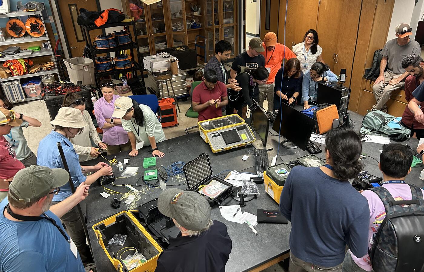 CTEMPS Workshop participants splicing fiber optic cable in lab