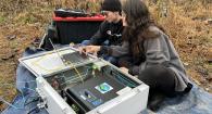 Marja Haagsma utilizes a rail mounted Hyperspectral camera in wheat fields near Pendelton (photo by Elizabeth Jachens)